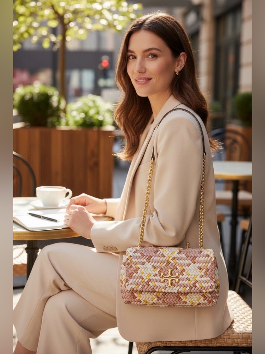 Tory Burch Pink Woven Leather Chain Shoulder Bag Nwt